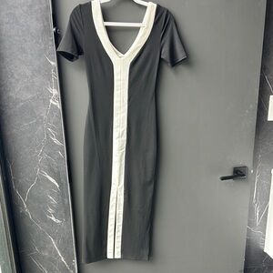 Elegant Black and White V-Neck Dress